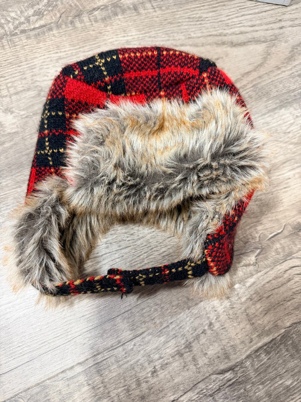 Roots Kids Plaid Lumberjack Trapper Hat Faux Fur Winter Aviator Cap